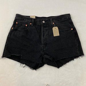 Levi's 501 Original High Rise Button Fly Distressed Denim Black Jean Shorts 32"